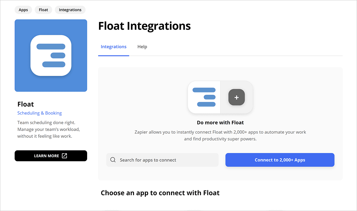 Float and Zapier integration page
